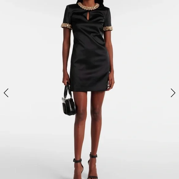 Self-Portrait | Dresses | Selfportrait Black Satin Embellished Dress Size 2  | Poshmark